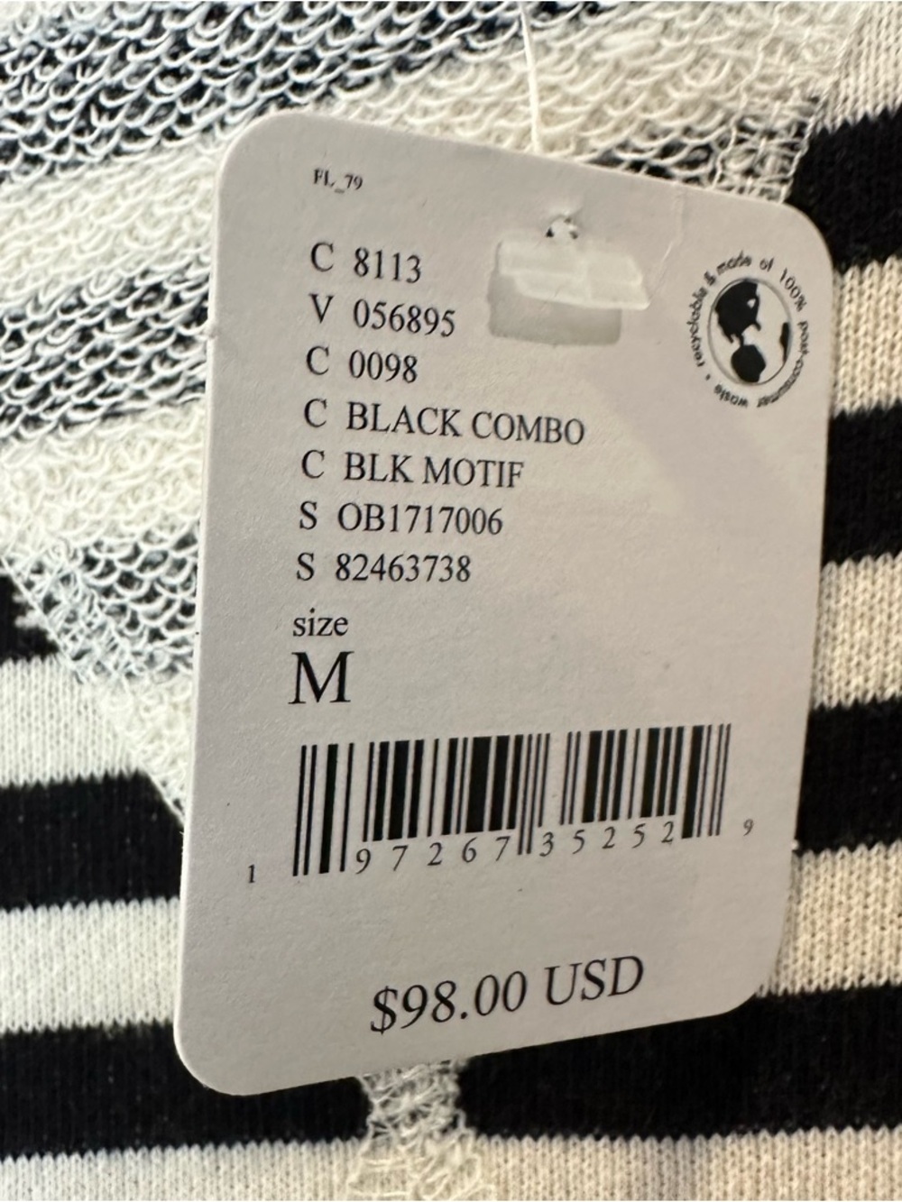Free People Oversized Striped Black & White Sweatshirt with Blue Trim - Picture 8 of 10